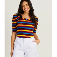 Blusa Feminina Listrada Manga 3/4 Bufante Briard Blusa Feminina Listrada Manga 3/4 Bufante Briard
