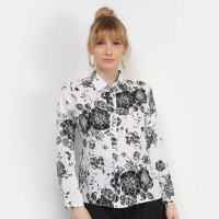 Camisa Charm Lady Manga Longa Floral Feminina - Branco Camisa Charm Lady Manga Longa Floral Feminina - Branco