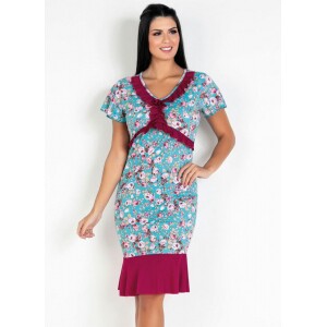 Vestido com Babado Floral Azul Moda Evangélica Vestido com Babado Floral Azul Moda Evangélica