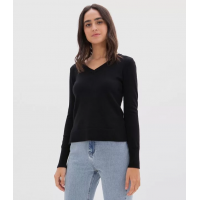 Blusa em Tricô com Fenda Básica Preto Blusa em Tricô com Fenda Básica Preto