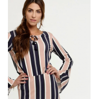 Blusa Feminina Listrada Manga Longa - Azul e Rosa Blusa Feminina Listrada Manga Longa - Azul e Rosa