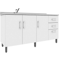 Balcão para Pia Suíça 160Cm 3 Portas 3 Gavetas - Sem Tampo - Poliman - Branco Balcão para Pia Suíça 160Cm 3 Portas 3 Gavetas - Sem Tampo - Poliman - Branco