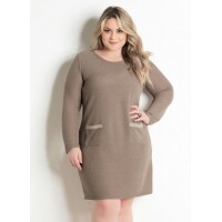 Vestido Marrom com Bolsos Plus Size Marguerite Vestido Marrom com Bolsos Plus Size Marguerite