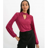 Blusa Manga Longa Estampa de Cobra Gola V Rosa Blusa Manga Longa Estampa de Cobra Gola V Rosa