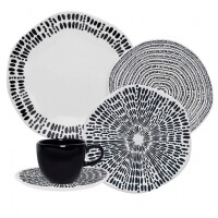 Aparelho De Jantar Oxford Porcelana 30 Peças Ryo Ink Branco/Preto Aparelho De Jantar Oxford Porcelana 30 Peças Ryo Ink Branco/Preto