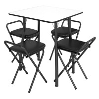 Conjunto Mesa Tampo em MDF e 4 Banquetas de Aço Carbono Craquelado Conjunto Mesa Tampo em MDF e 4 Banquetas de Aço Carbono Craquelado