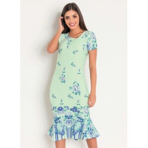 Vestido Floral Verde Barrado Moda Evangélica - Queima de Estoque Vestido Floral Verde Barrado Moda Evangélica - Queima de Estoque