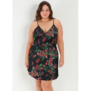 Vestido Curto Floral Preto com Alças Plus Size - Marguerite Vestido Curto Floral Preto com Alças Plus Size - Marguerite