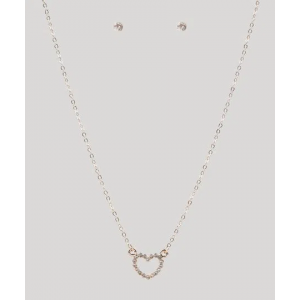 Kit de Brinco + Colar Femininos Folheados com Coração e Strass Dourado Kit de Brinco + Colar Femininos Folheados com Coração e Strass Dourado