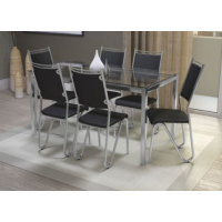 Conjunto Mesa Reno com 6 Cadeiras Londres Preto e Cromado Kappesberg Crome Conjunto Mesa Reno com 6 Cadeiras Londres Preto e Cromado Kappesberg Crome