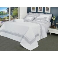 Jogo de Cama Casal Percal 200 fios com Bordado Inglês Veneto Azul Acinzentado e Branco - Dui Design Jogo de Cama Casal Percal 200 fios com Bordado Inglês Veneto Azul Acinzentado e Branco - Dui Design