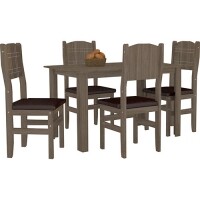 Conjunto de Mesa de Jantar Bianca + 4 Cadeiras Dubai Acácia - Indekes Conjunto de Mesa de Jantar Bianca + 4 Cadeiras Dubai Acácia - Indekes