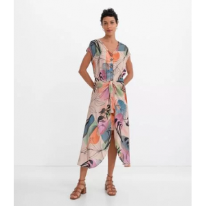 Vestido Midi com Amarração Estampa Folhagens Vestido Midi com Amarração Estampa Folhagens