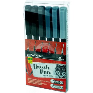 Caneta Ponta Pincel Newpen Brush Pen 6 Unidades Tons de Cinza Caneta Ponta Pincel Newpen Brush Pen 6 Unidades Tons de Cinza