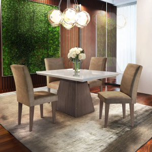 Conjunto Sala de Jantar com 4 Cadeiras Ágata Espresso Móveis Chocolate/Off White/Café Conjunto Sala de Jantar com 4 Cadeiras Ágata Espresso Móveis Chocolate/Off White/Café