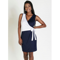 Vestido Bicolor Marinho e Branco com Transpasse - Queima de Estoque Vestido Bicolor Marinho e Branco com Transpasse - Queima de Estoque