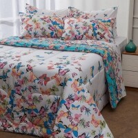 Enxoval Cama Queen Papillon Azul 7 Peças - Casa & Conforto Enxoval Cama Queen Papillon Azul 7 Peças - Casa & Conforto