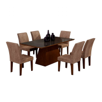 Conjunto de Mesa Luna com 6 Cadeiras Grécia Castor Preto Com Animalle Chocolate Conjunto de Mesa Luna com 6 Cadeiras Grécia Castor Preto Com Animalle Chocolate