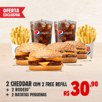 2 Rodeio+2 Cheddar+2 Batata Pequena+2 Free Refill no Burger King 2 Rodeio+2 Cheddar+2 Batata Pequena+2 Free Refill no Burger King