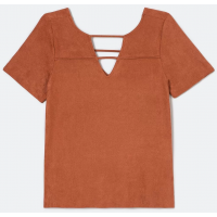 Blusa Manga Curta Lisa com Tiras no Decote - Feminino Blusa Manga Curta Lisa com Tiras no Decote - Feminino