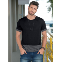 Camiseta Moda Pop Preta com Recortes e Manga Curta Camiseta Moda Pop Preta com Recortes e Manga Curta