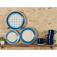 Aparelho de Jantar 20 Peças Biona Cerâmica - Redondo Branco e Azul Donna Aparelho de Jantar 20 Peças Biona Cerâmica - Redondo Branco e Azul Donna