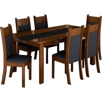 Conjunto de Mesa de Jantar Veneza + 6 Cadeiras Veneza Preto/Imbuia - Madesa Conjunto de Mesa de Jantar Veneza + 6 Cadeiras Veneza Preto/Imbuia - Madesa