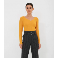 Blusa Manga Longa Decote V Texturizada Amarelo Blusa Manga Longa Decote V Texturizada Amarelo