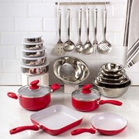 Conjunto de Panelas Julie 4 Peças Vermelha + Kit Inox 17 Peças - La Cuisine Conjunto de Panelas Julie 4 Peças Vermelha + Kit Inox 17 Peças - La Cuisine