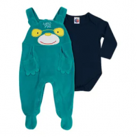 Jardineira c/ Body Bebê Turquesa - TIP TOP Jardineira c/ Body Bebê Turquesa - TIP TOP