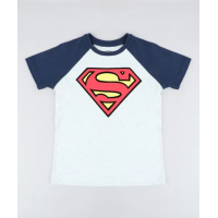 Camiseta Infantil Super Homem Raglan Manga Curta Gola Careca Camiseta Infantil Super Homem Raglan Manga Curta Gola Careca