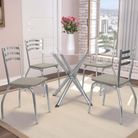 Jogo De Mesa Redonda 4 Cadeiras Kappesberg Crome Linho Marrom Jogo De Mesa Redonda 4 Cadeiras Kappesberg Crome Linho Marrom