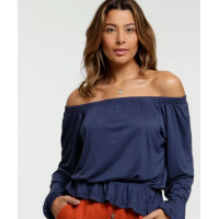 Blusa Feminina Ombro a Ombro Manga Longa Azul - Marisa Blusa Feminina Ombro a Ombro Manga Longa Azul - Marisa