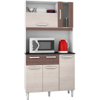 Cozinha Compacta com 5 Portas e 2 Gavetas Ellen - Amendoa / Capuccino Cozinha Compacta com 5 Portas e 2 Gavetas Ellen - Amendoa / Capuccino