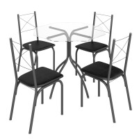 Conjunto Mesa de Jantar com Tampo em Vidro e 4 Cadeiras Craquelado Prata e Preto Móveis Brastubo News Catania Conjunto Mesa de Jantar com Tampo em Vidro e 4 Cadeiras Craquelado Prata e Preto Móveis Brastubo News Catania