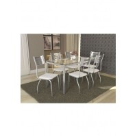 Conjunto Mesa Reno com 6 Cadeiras Munique Branco e Cromado Kappesberg Crome Conjunto Mesa Reno com 6 Cadeiras Munique Branco e Cromado Kappesberg Crome