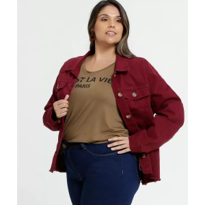 Jaqueta Plus Size Feminina Sarja Botões - Tam 48 Jaqueta Plus Size Feminina Sarja Botões - Tam 48