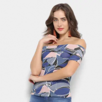 Blusa Flora Zuu Ombro A Ombro Estampada Feminina Blusa Flora Zuu Ombro A Ombro Estampada Feminina