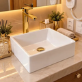 Imagem da oferta Cuba De Sobrepor Quadrada 30,5x27cm Branco Mármore Sintético Para Banheirolavabo Movelove