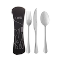 Conjunto 4 peças Estojo de Neoprene Preto com 3 Talheres Positano Aço Inox