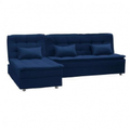 Imagem da oferta Sofá-Cama Casal Reclinável com Chaise Penélope Veludo Azul - Matrix