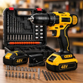 Imagem da oferta Parafusadeira Furadeira Impacto Sem Fio 2 Baterias 48v Profissional Bivolt Maleta Kit Completo Acessórios Led Eixo Flexível Torque Ajustável Veloci