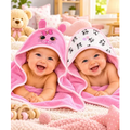 Imagem da oferta Kit 2 Toalhas De Banho Bebê Com Capuz E Orelhinha Infantil Rosa