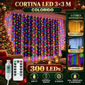 Imagem da oferta Pisca Cortina 300 Leds 3x3m USB IP44 8 Modos Decoração de Natal Festa Colorido Luvinco