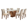Imagem da oferta Conjunto Sala De Jantar Mesa Tampo Mdf 6 Cadeiras Espanha Fa Cor Chocolateoff White
