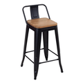 Imagem da oferta Banqueta Iron Tolix Com Encosto E Assento De Madeira Rústica Clara - 66 Cm - Preto