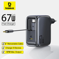 Imagem da oferta Baseus 67w 100w carregador rápido gan carregador usb c cabo retrátil carregador de telefone para iphone samsung portá
