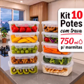 Imagem da oferta Kit 10 Potes 750ml com Tampa Trava Plástico Transparente para Mantimentos e Alimentos Marmita Organizador de Cozinha Ge