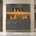 Imagem da oferta Kit Armário Gabinete Cozinha 7 Portas E 1 Gaveta Organizador Magazine Design Moderno Organizador Cor Freijó Chumbo
