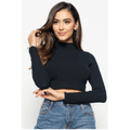 Imagem da oferta Cropped Gola Alta Manga Longa Comfy Malha Canelada Preto